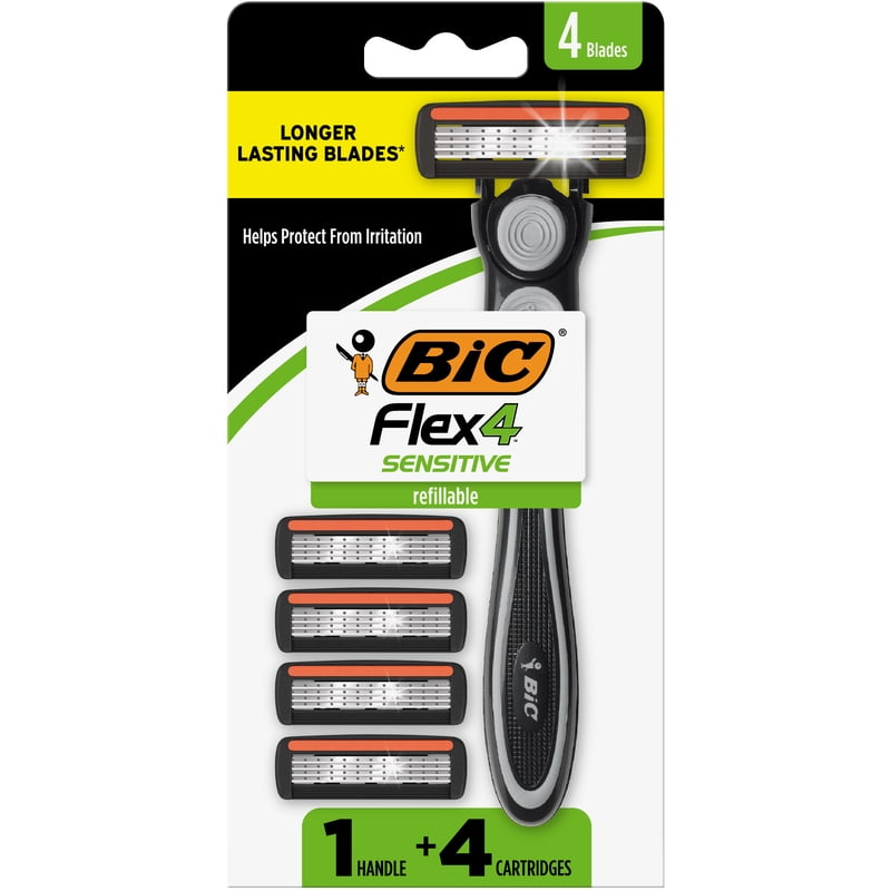 Men's Refillable Razor Kit with 4 Flexible Blades and Lubricating Strip