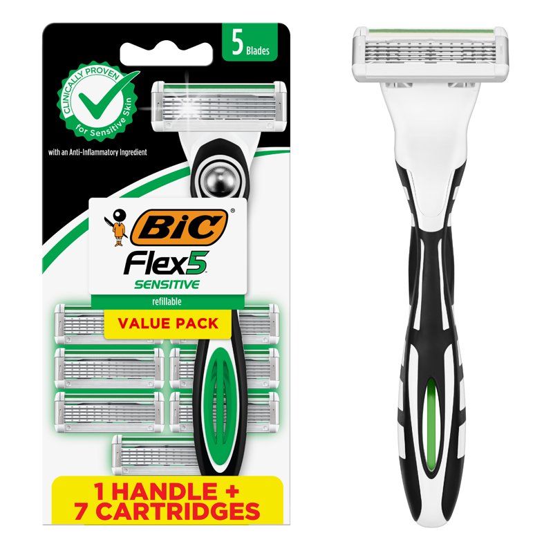 Refillable Men's Razor with Flexible Blades & Sensitive Skin Care - Pack Options