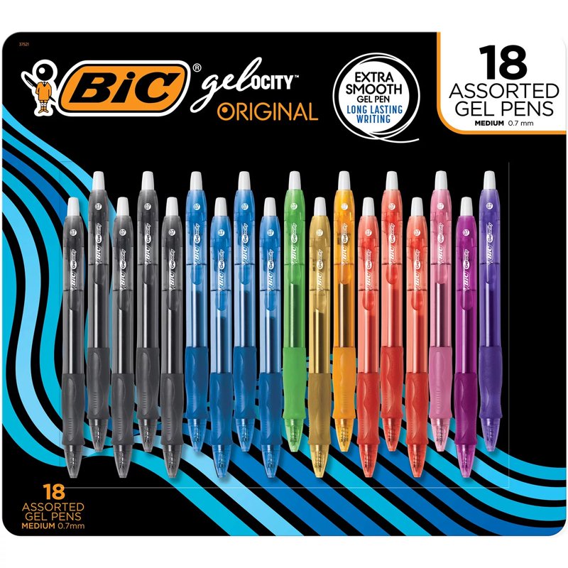 Gel Pen Set - Retractable Medium Point (0.7mm) 18 Vivid Colors