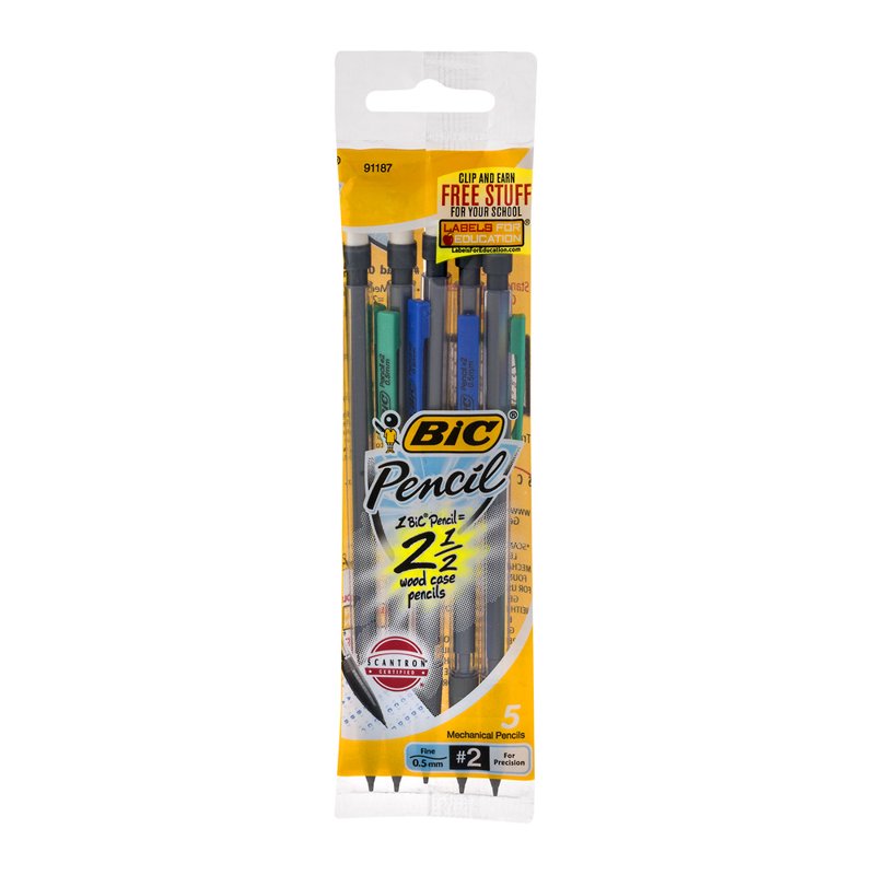 Mechanical Pencil 0.5mm Fine Point - Clear Barrel, Pack of 5
