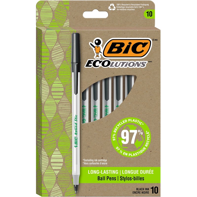 Ballpoint Pen Black 1mm Medium Point Recycled Plastic Long Lasting