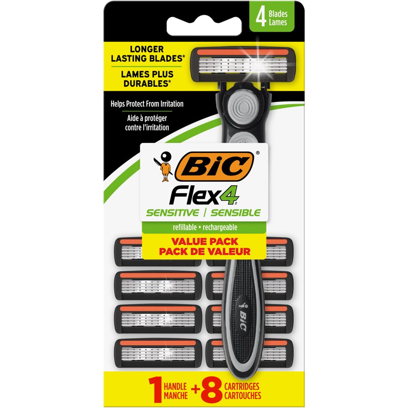 Men's Refillable Razor Kit with 4 Flexible Blades and Lubricating Strip