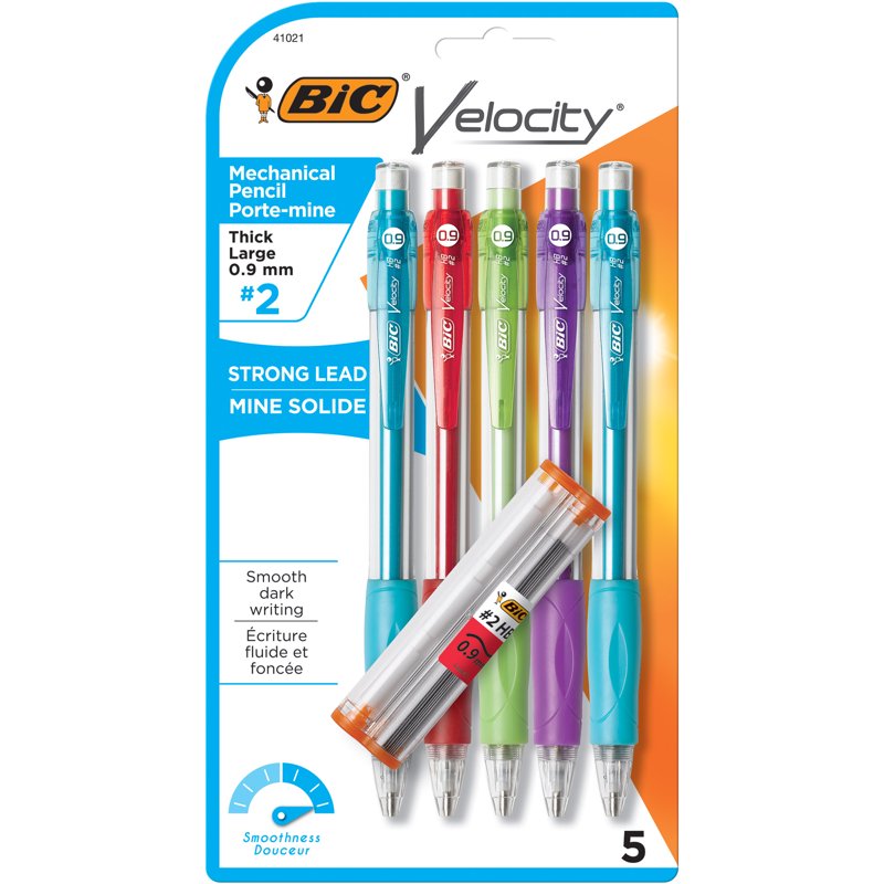 Mechanical Pencils 0.9mm #2 Lead Assorted Colors 5 Pack
