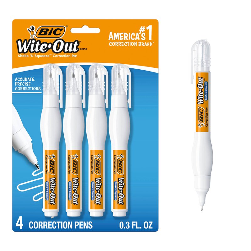 Correction Pen 4-Pack - Shake 'n Squeeze White Liquid Office Supplies