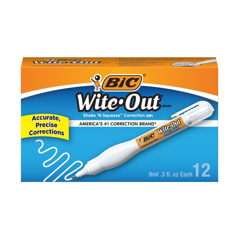 Correction Pen Shake 'n Squeeze 12-Pack - White Liquid Correction Fluid