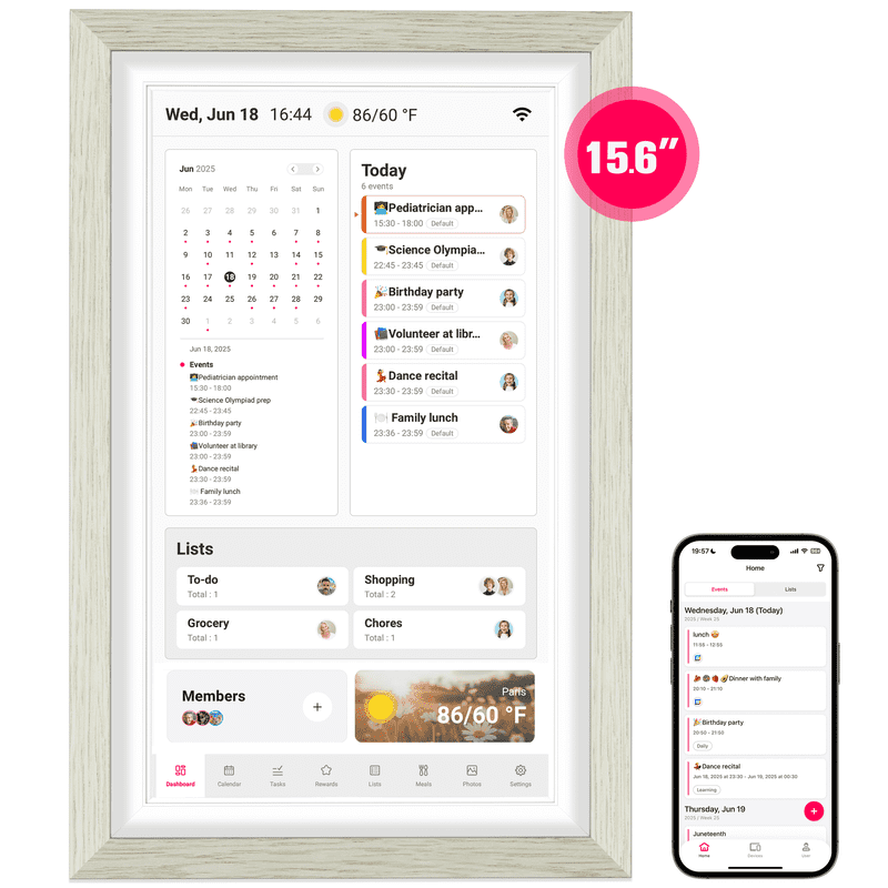 15.6-Inch Digital Family Calendar & Chore Chart Touchscreen Display