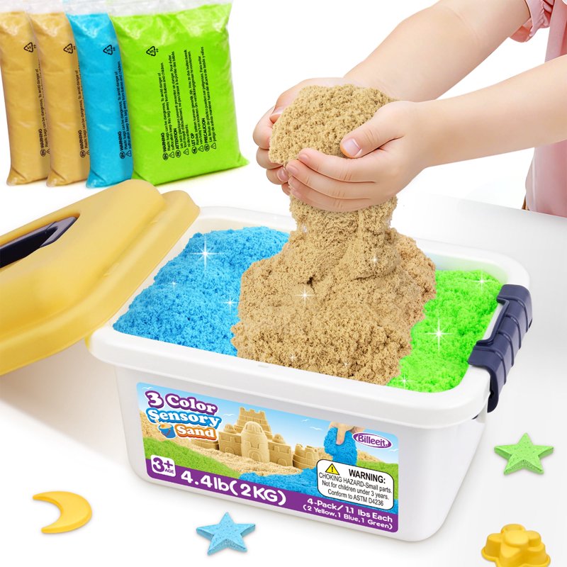 Kids Sensory Play Sand Set with Storage Bin - 4.4 lbs Non-Toxic Molding Sand for Indoor & Outdoor Use