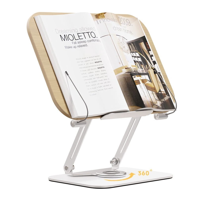 Adjustable Book Stand with 360° Rotating Base – Laptop & Recipe Holder, Foldable Desk Riser