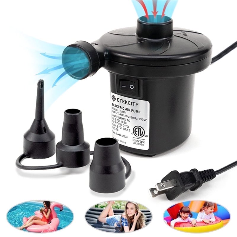 Electric Air Pump for Inflatable Items — Portable Quick-Fill Inflator & Deflator with 3 Nozzles