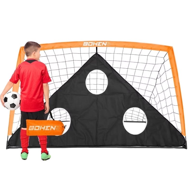 BOHEN 6x4FT Portable Soccer Goal with Net, Ground Stakes & Carry Bag - Orange, 1 Pack