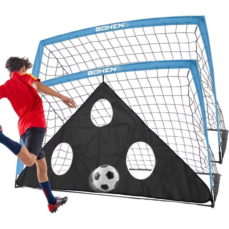 BOHEN 6x4 FT Portable Soccer Goal for Kids Blue with Net, Carry Bag & Ground Stakes - 2 Pack