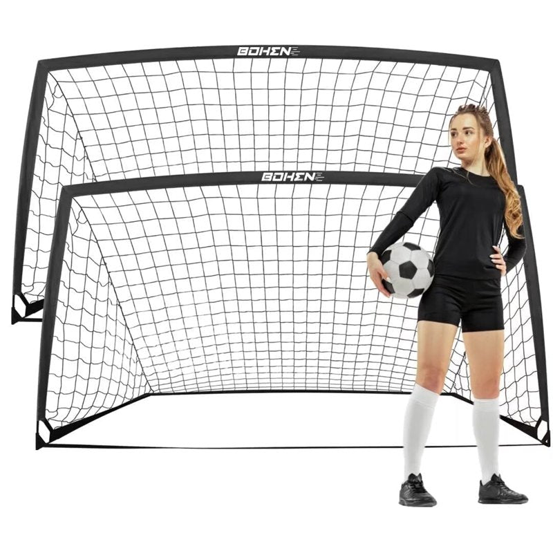 BOHEN 9x5 ft Portable Soccer Goal for Backyard with Carry Bag - Black, 2 Pack