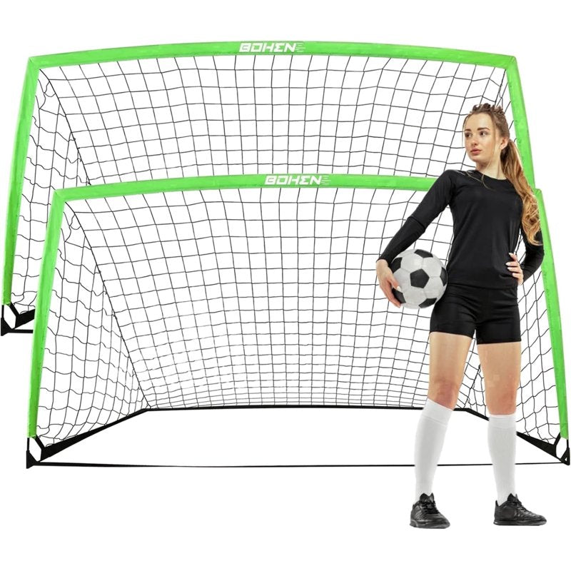 BOHEN 9x5ft Portable Soccer Goal Set - 2 Pack, Easy Fold, carrying bag, Green
