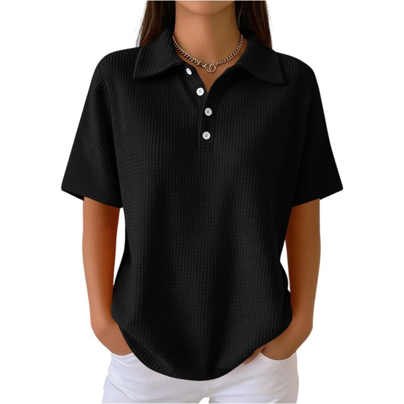 Women's Short Sleeve Waffle Knit Polo Shirt - Business Casual Tops