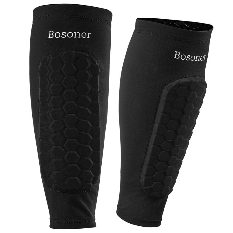 XL Black Bosoner Soccer Shin Guards for Kids - Non-Slip Calf Sleeve with Honeycomb Pads
