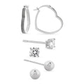Sterling Silver Cubic Zirconia Earring Set with Heart Hoop and Studs