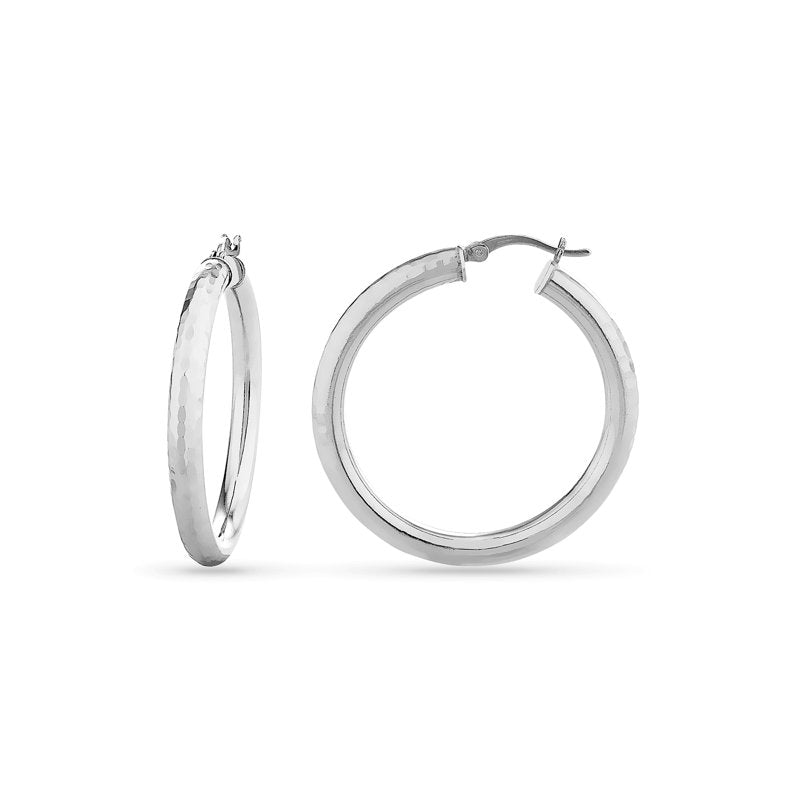 Sterling Silver Diamond Cut Hoop Earrings, 40mm Rhodium-Plated Jewelry