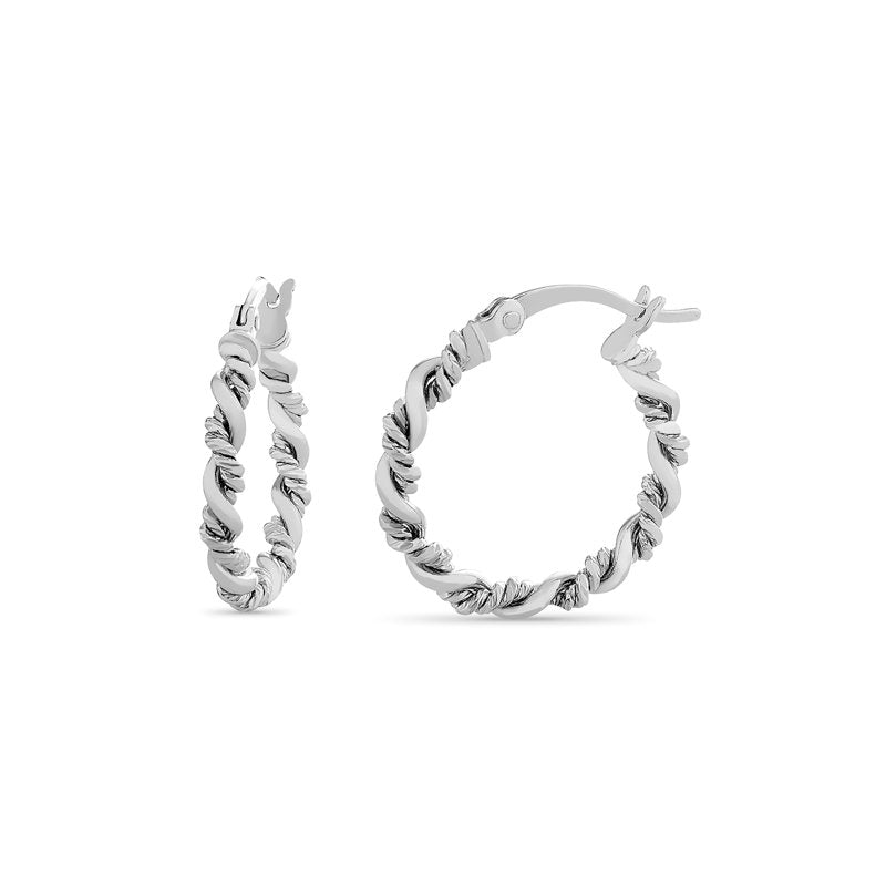 Sterling Silver Textured Wrap Twist Hoop Earrings - 20mm, Rhodium Plated