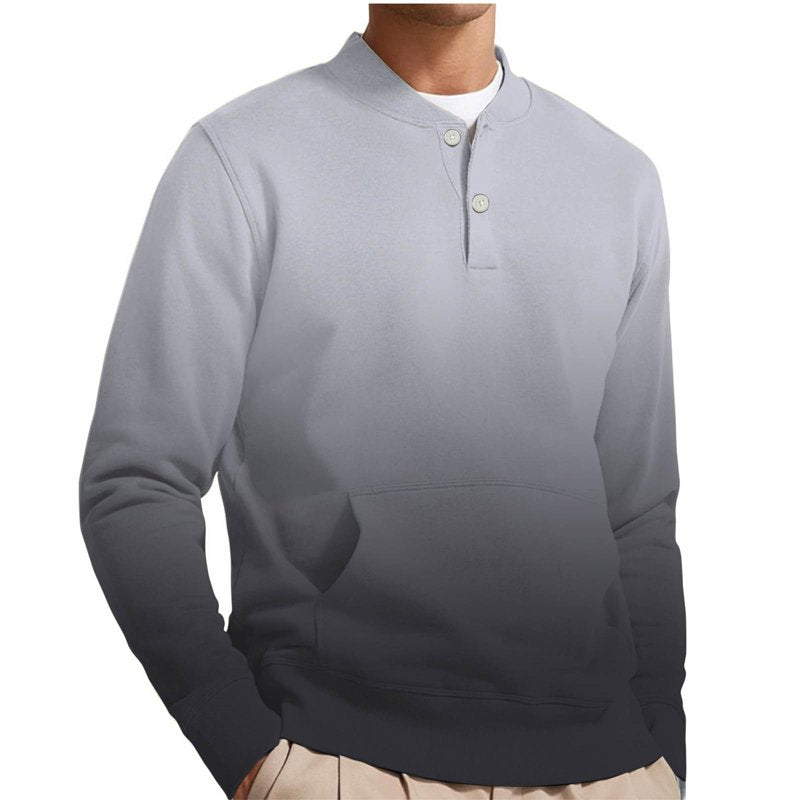 Big and Tall Men’s Sweatshirts No Hoods with Front Pockets - Casual Gradient Henley Tops