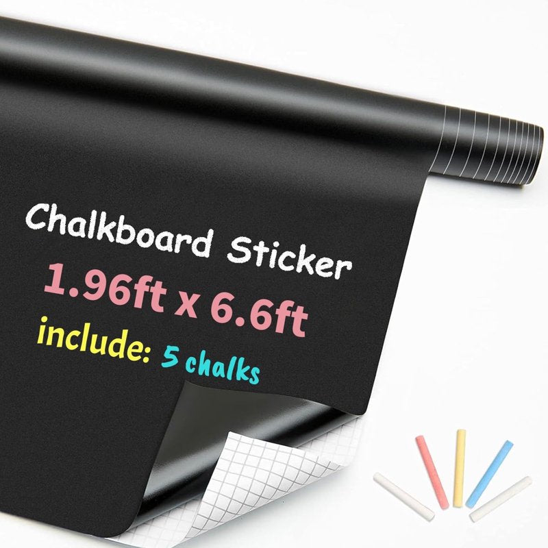 Large Peel & Stick Chalkboard Contact Paper Roll - 23.6 x 78.7 Inches, Includes 5 Chalks