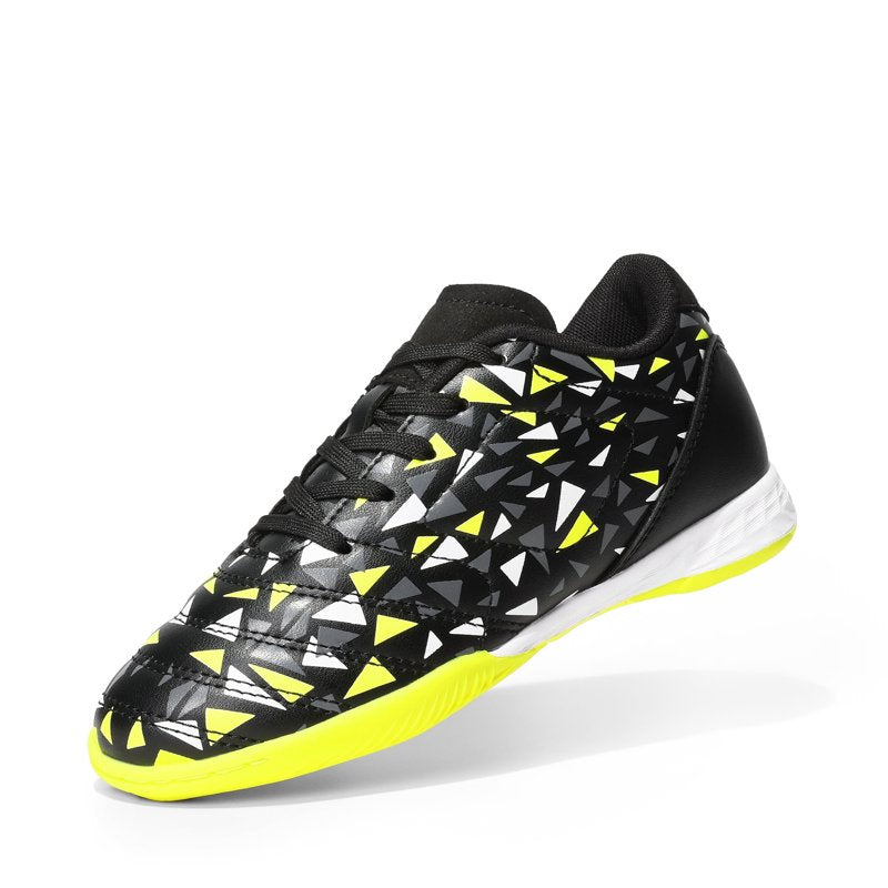 Burudani Kids Indoor Soccer Shoes - Black Neon Green, Lace-Up Futsal Sneakers