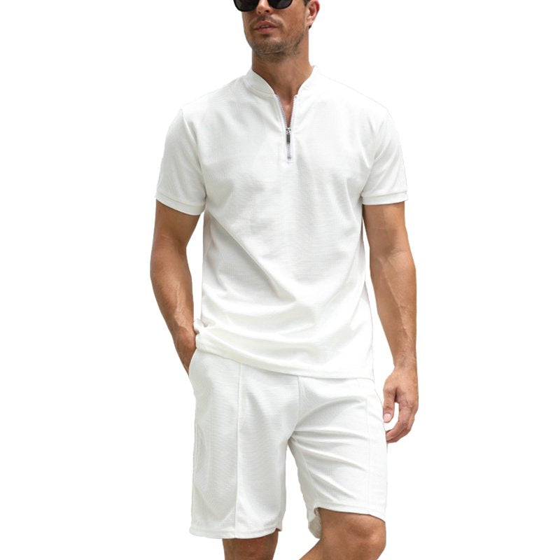 Men's Casual 2-Piece Tracksuit Set with Zip Shirt and Shorts for Beach, Golf, and Sport