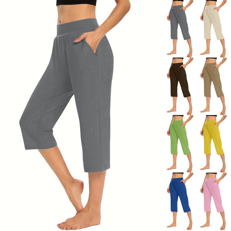 Women’s High Waist Athletic Capri Pants with Pockets - Stretchy Workout Crops
