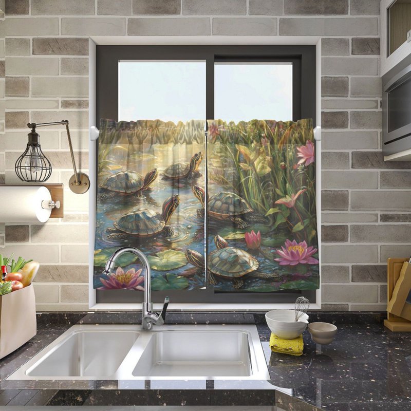 Set of 2 Sunlit Turtle Kitchen Window Curtains - Multiple Sizes
