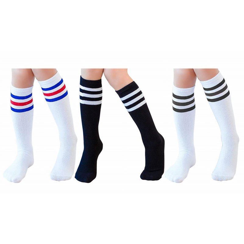 Kids Knee High Tube Socks with Grips for Boys and Girls - 3 Pair