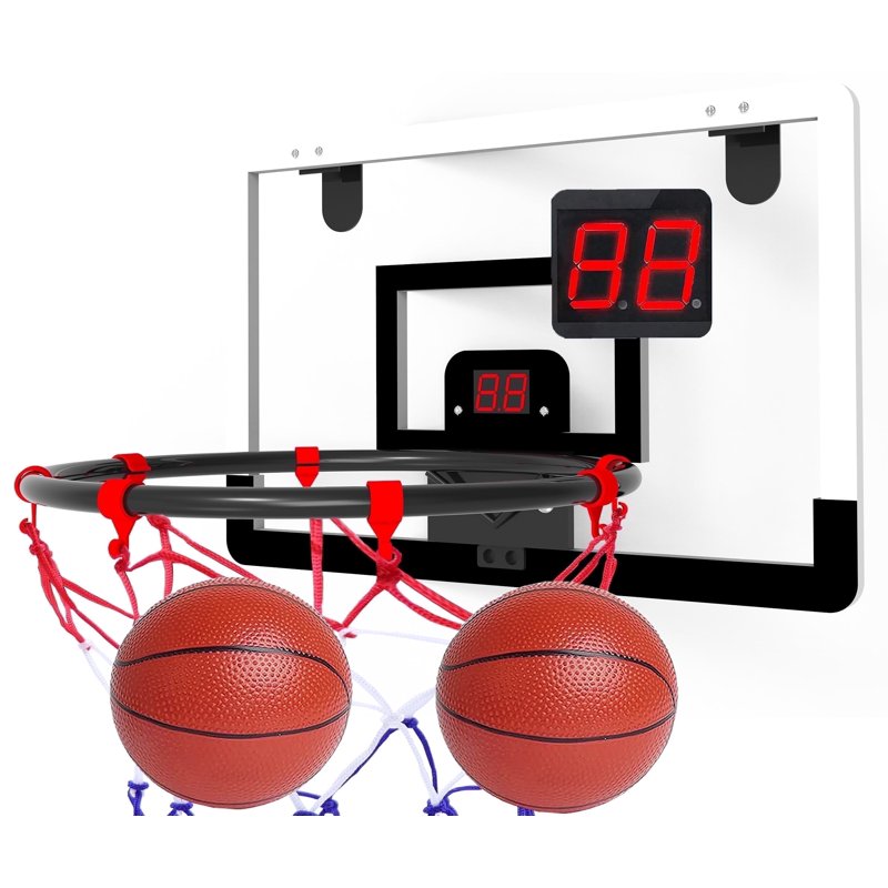 Indoor Kids Basketball Hoop with Electronic Scoreboard - Wall-Mounted Mini Toy Set