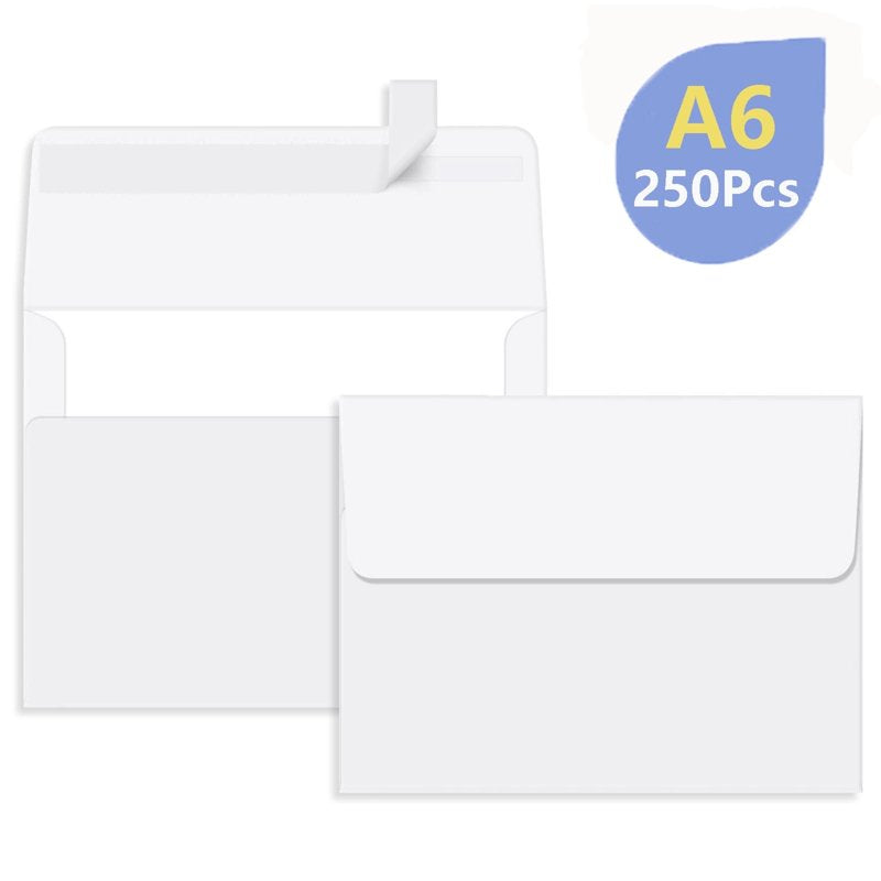 White Envelopes for Invitations and Photos - Self-Sealing A6 Pack of 250
