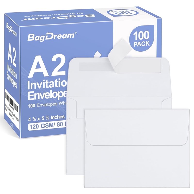 Self Seal Invitation Envelopes Pack of 100 - White A2 Size for Cards Photos & Invitations