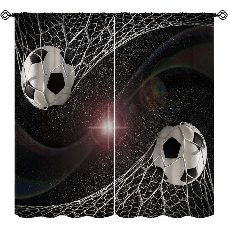 Kids Football Goal Galaxy Pattern Window Curtains - Insulated 2 Panels Set