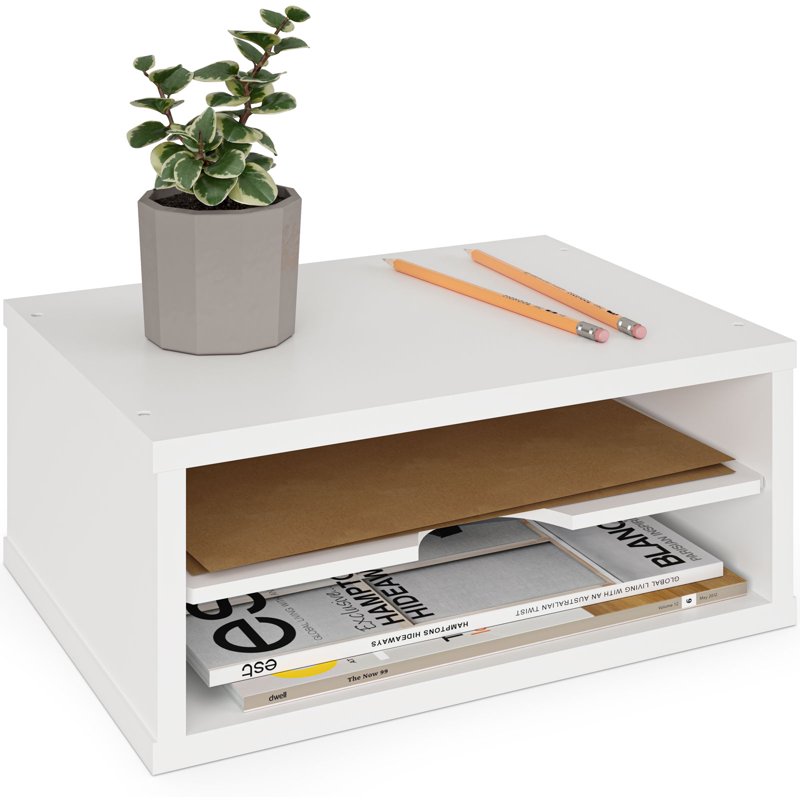 Desktop File Organizer with 2 Tiers, Wooden Mail & Paper Sorter, White