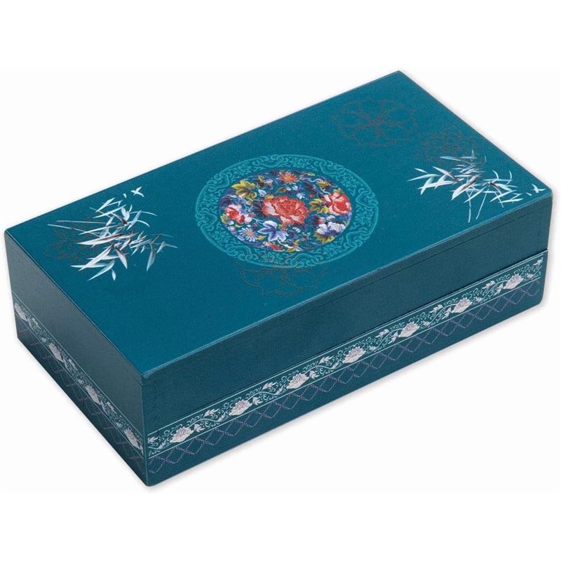 Wooden Secret Puzzle Box with Sliding Mechanism and Hidden Compartment, Teal Decor