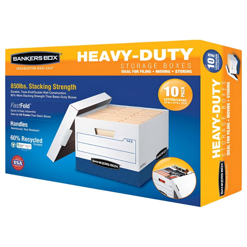 Heavy Duty File Storage Boxes 10-Pack - Durable Letter & Legal Size