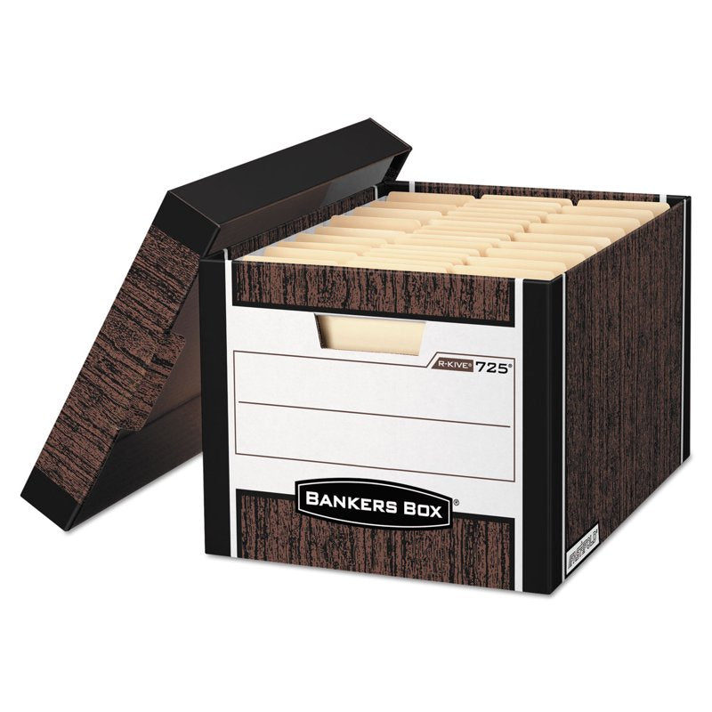 Heavy-Duty Woodgrain Storage Box with Locking Lid - Letter & Legal Size, 4 Pack
