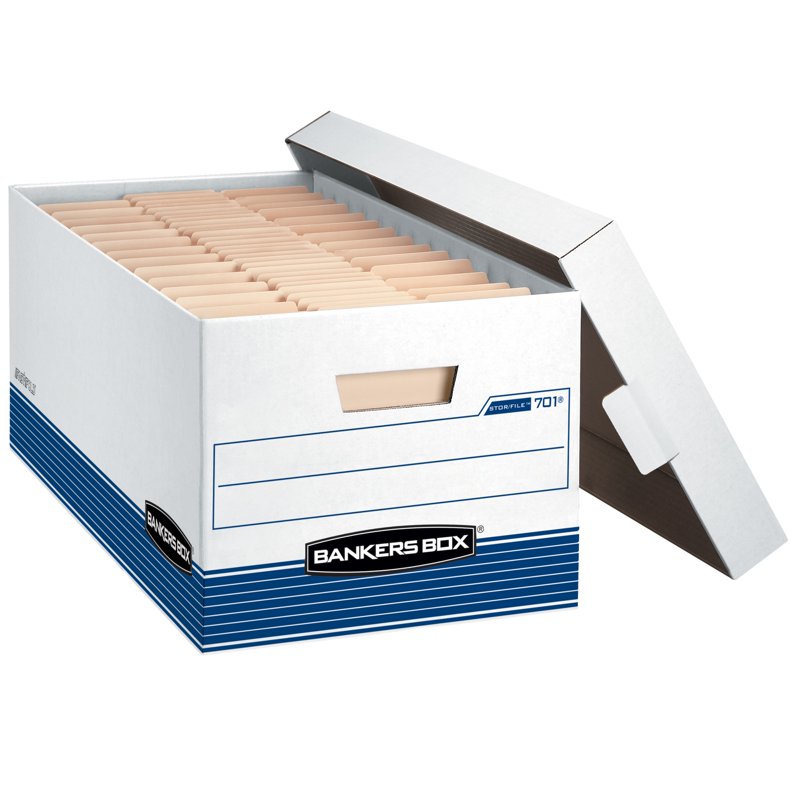 Medium-Duty File Storage Boxes 24x12x10 White Blue Case of 4