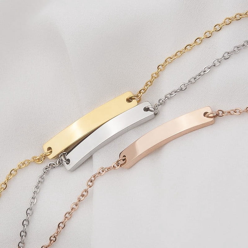 Personalized Engraved Bar Bracelet - Custom Coordinate & Name Jewelry for Her