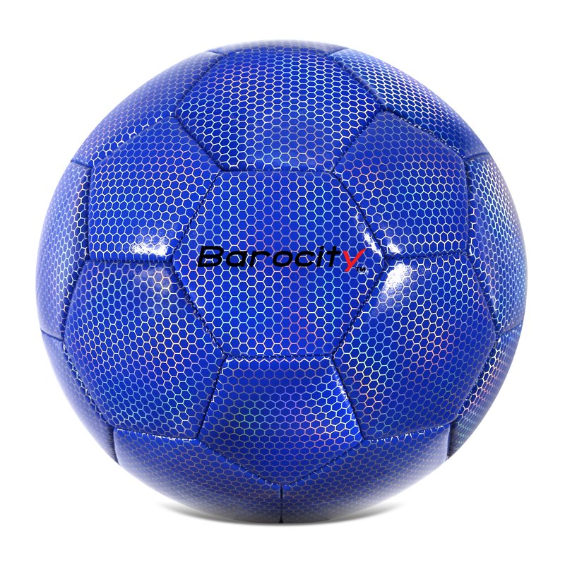 Barocity Blue Size 4 Premium Official Match Soccer Ball - Reflective Rainbow Hex Pattern