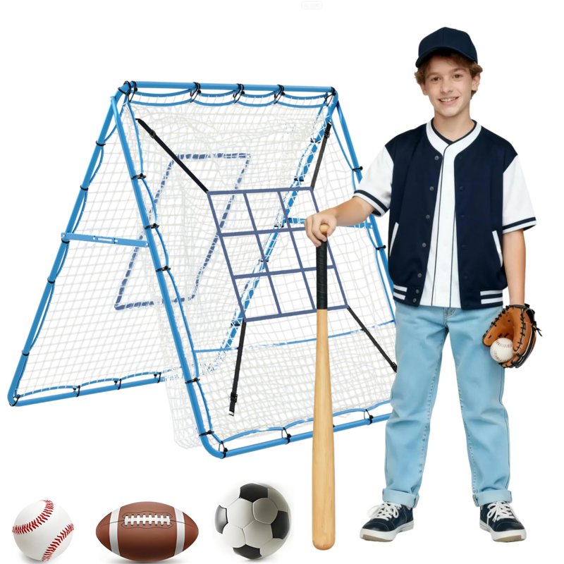 Baseball Rebounder Net with 5 Adjustable Angles, Heavy-Duty Steel Frame