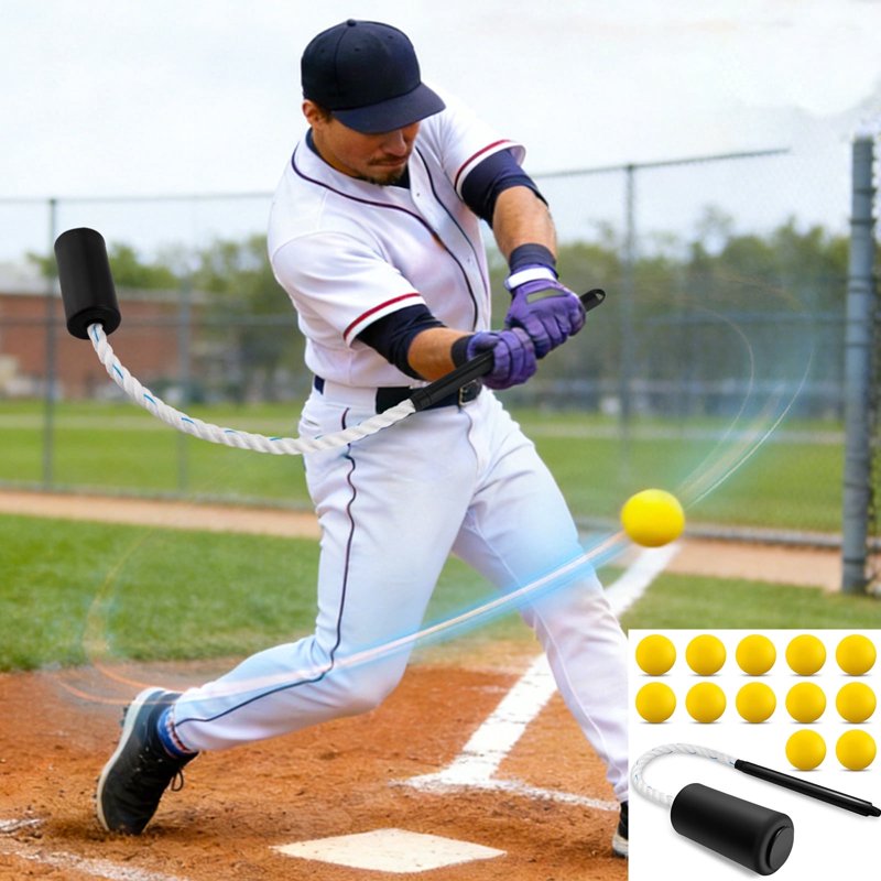 Youth Baseball Swing Trainer with Practice Balls and Adjustable Rope Batting Aid