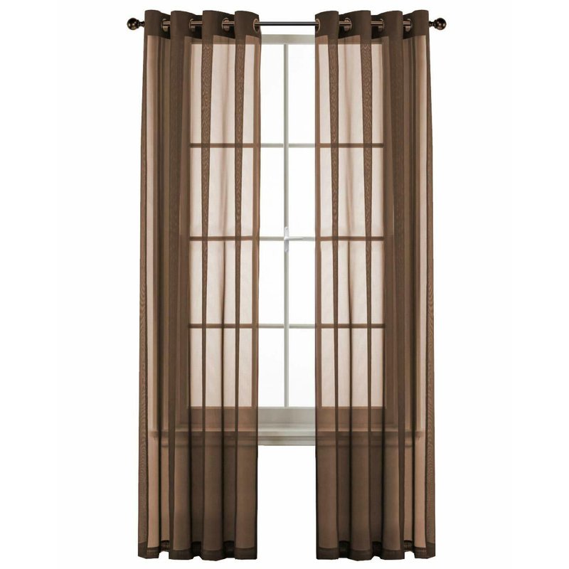 Light-Filtering Sheer Voile Window Curtains - Grommet Top Brown Set