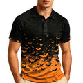 Men's Halloween Bat Print Polo Shirt Short Sleeve Casual Collared Top