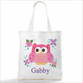 Personalized Owl Tote Bag for Women - White Canvas, Custom Name
