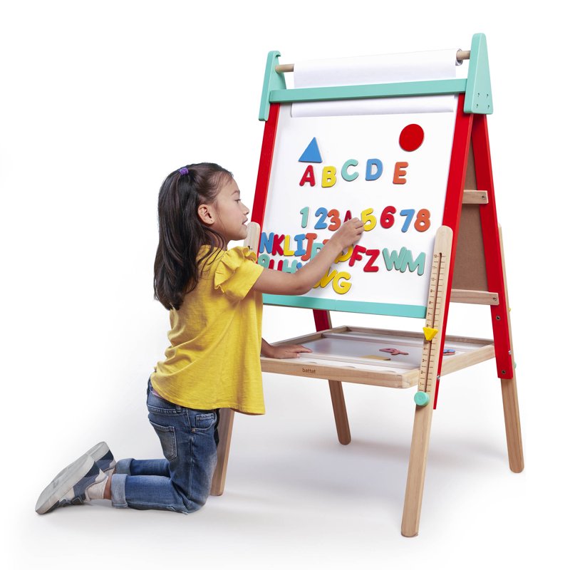 Kids Art Easel with 60 Accessories Double-Sided Chalkboard & Whiteboard