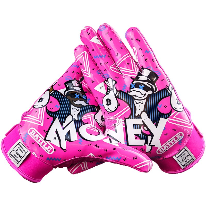 Adult Football Receiver Gloves Pink Large Reinforced Tackle Tackified Gripping