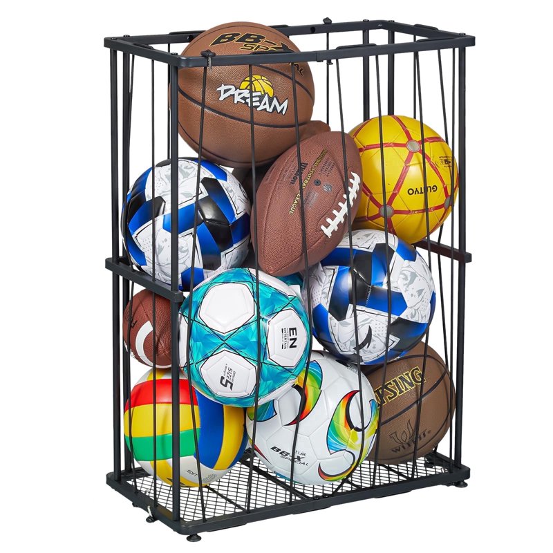 Wall & Floor Ball Rack Organizer for Sports Balls - Holds Up to 8 Large Balls