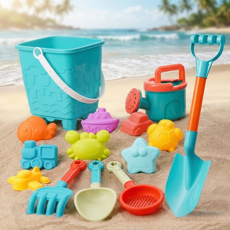 Kids Beach Toys Set - 14-Piece Sandcastle Building & Water Play Kit
