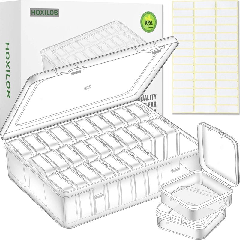 Clear Plastic Bead Organizer Boxes with Labels - Craft Storage Set for Jewelry, Beads, DIY Projects